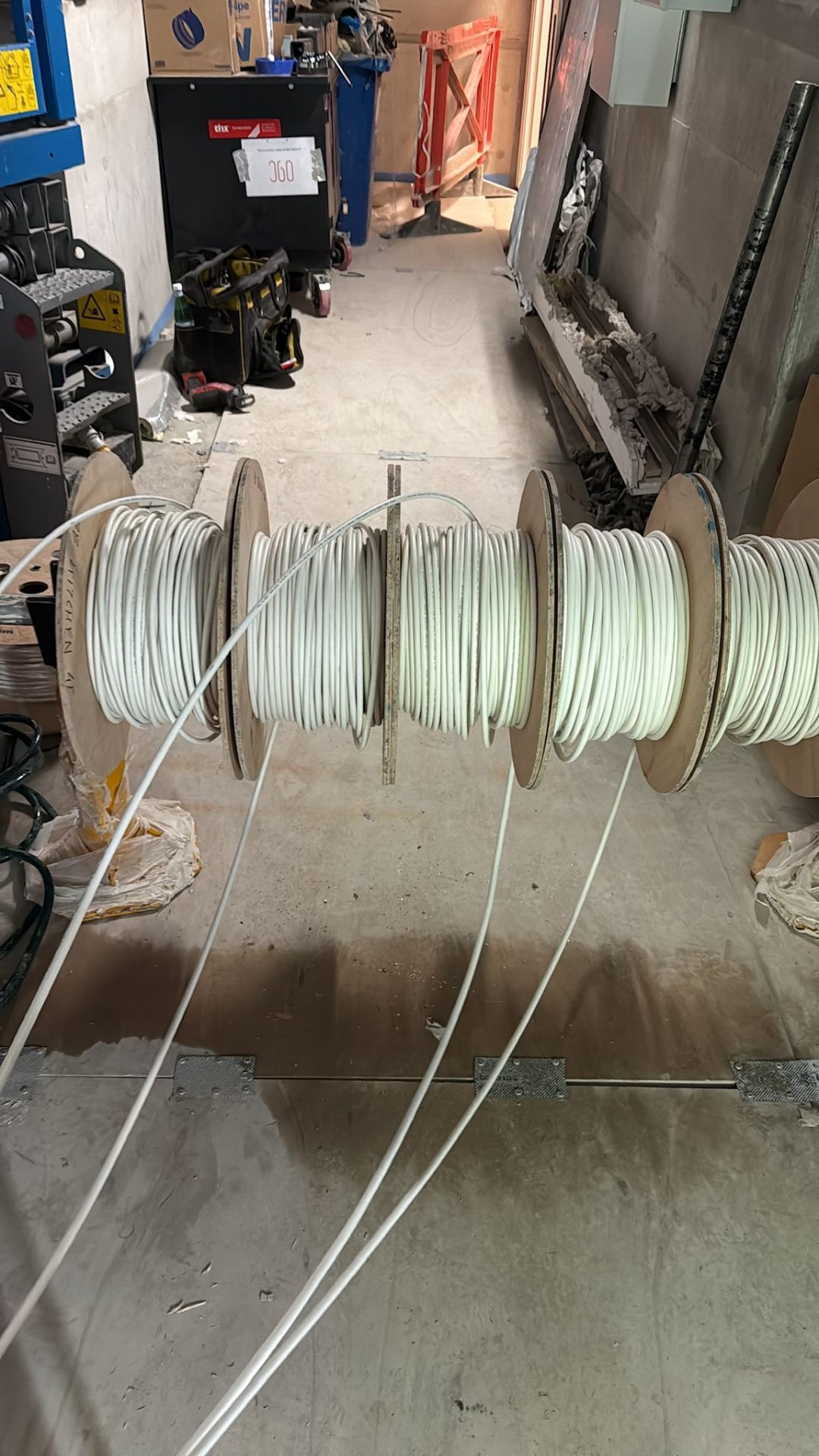 Cable drums on site during large-scale electrical rewiring project in London