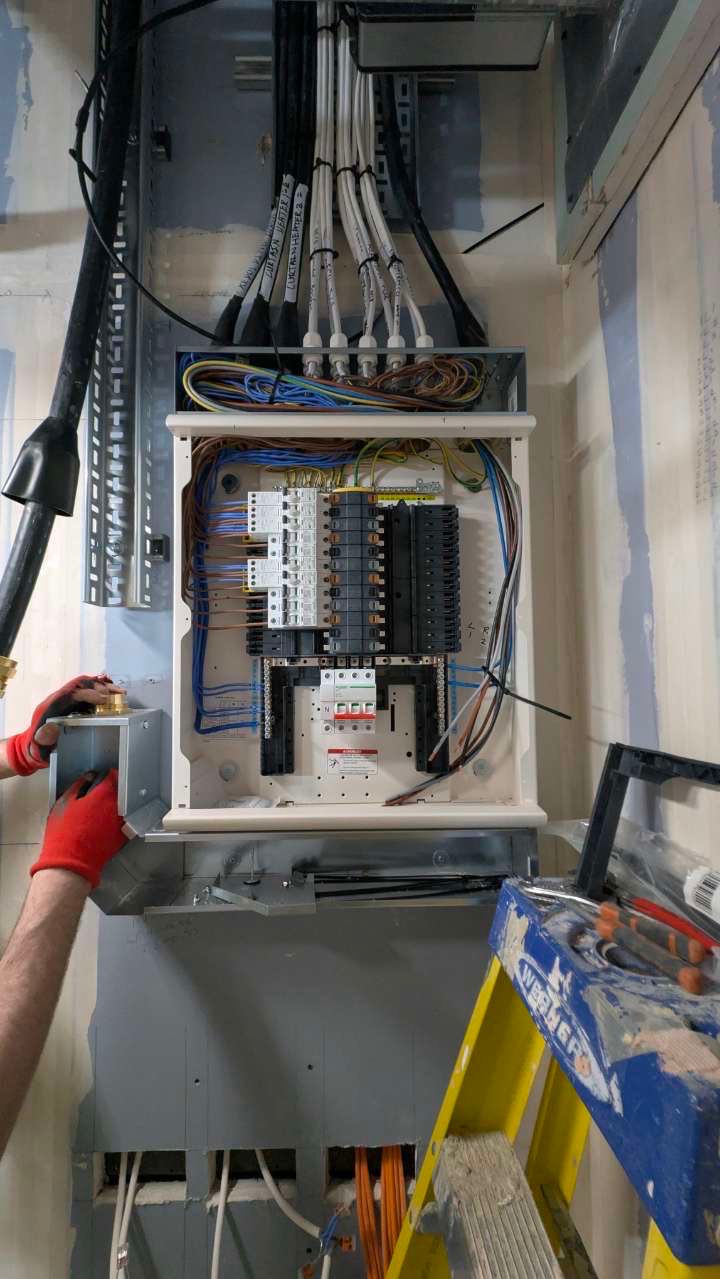 Completed consumer unit with neatly routed cables installed by MAMOSS electricians