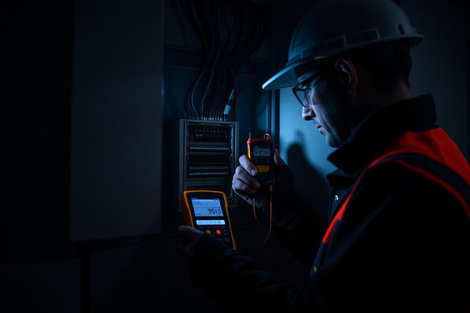 Electrician carrying out EICR testing on a consumer unit in a London property