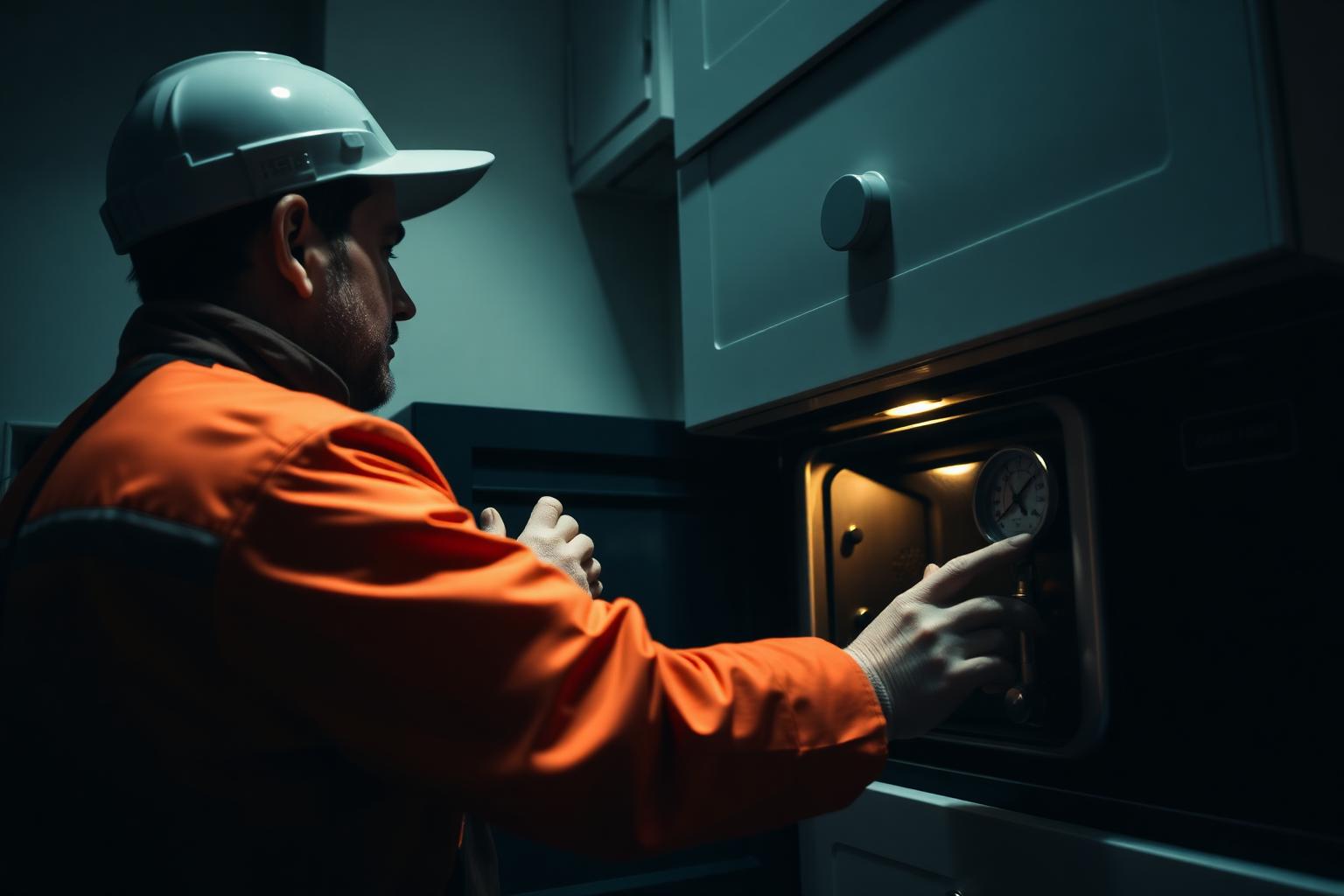 Gas Safe engineer carrying out a landlord gas safety check on a domestic boiler in London