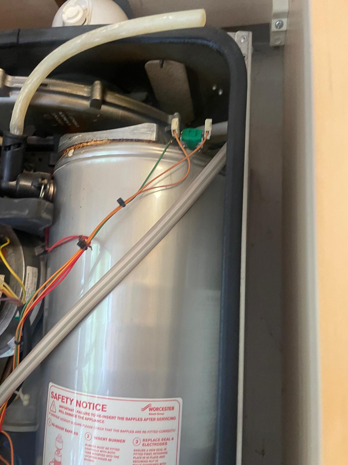 Worcester boiler heat exchanger cylinder and sensor wiring during servicing